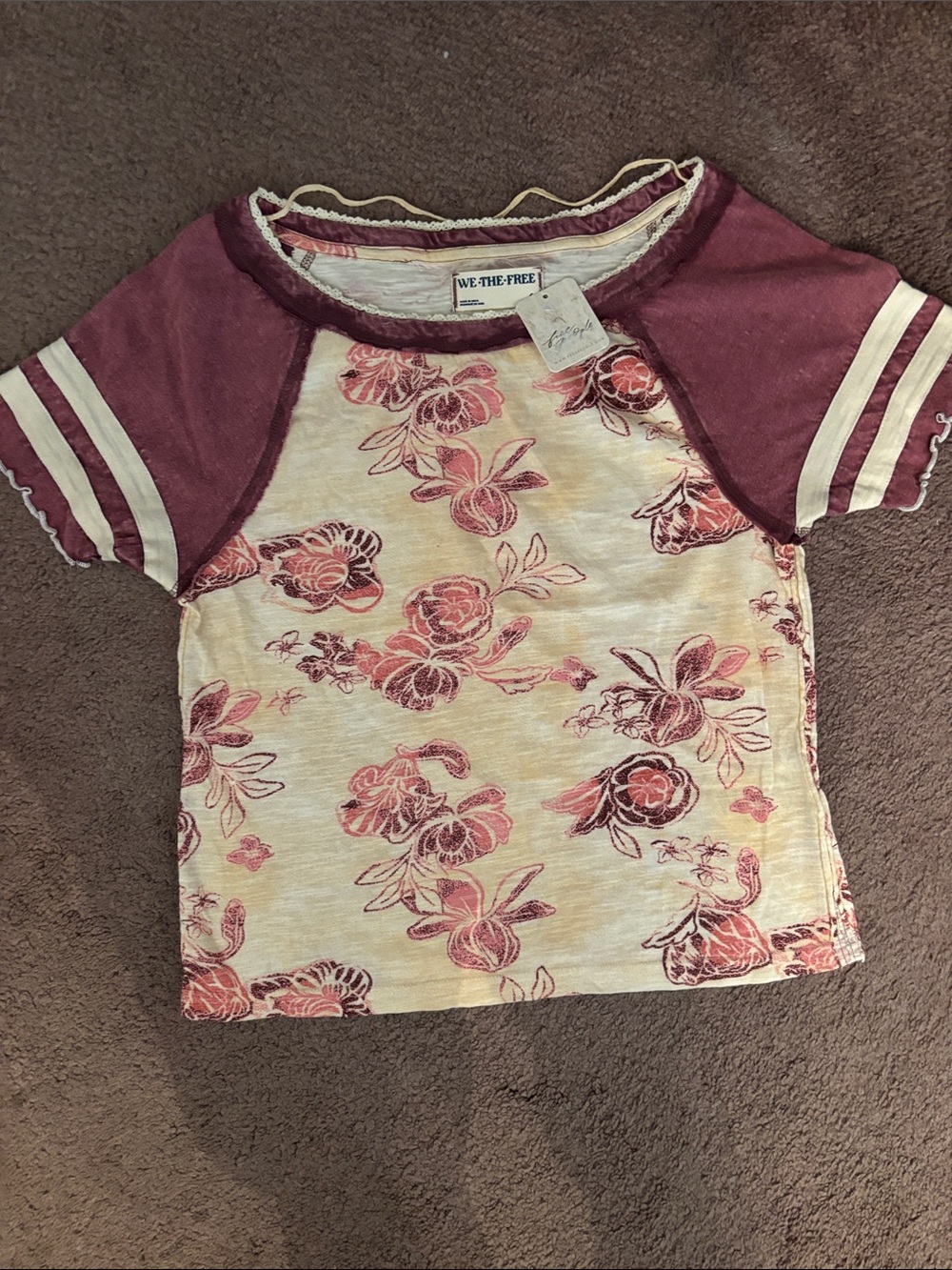 We The Free Cream Floral Raglan Tee NWT